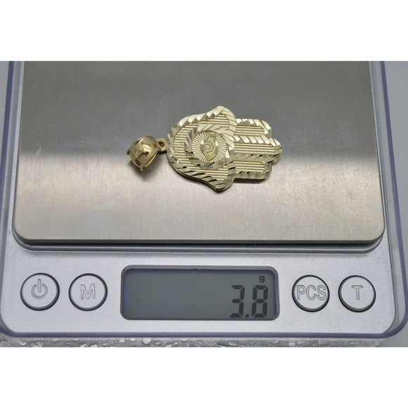 Real Solid 10K Yellow Gold Shiny Hamsa Evil Eye Charm Pendant 3.8gr - Picture 6 of 7